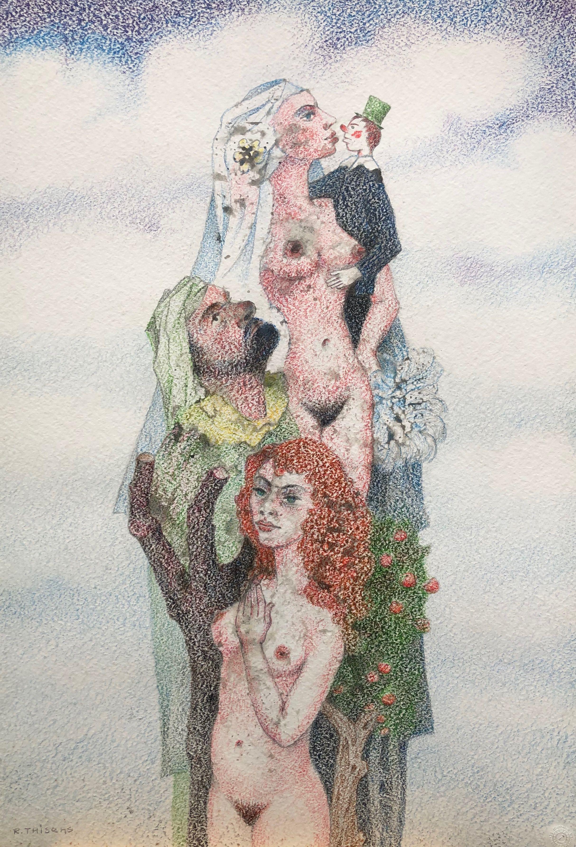 Vive la mariée, acrylique pastel gras sur carton de Robert Thisens, 50 x 73 cm