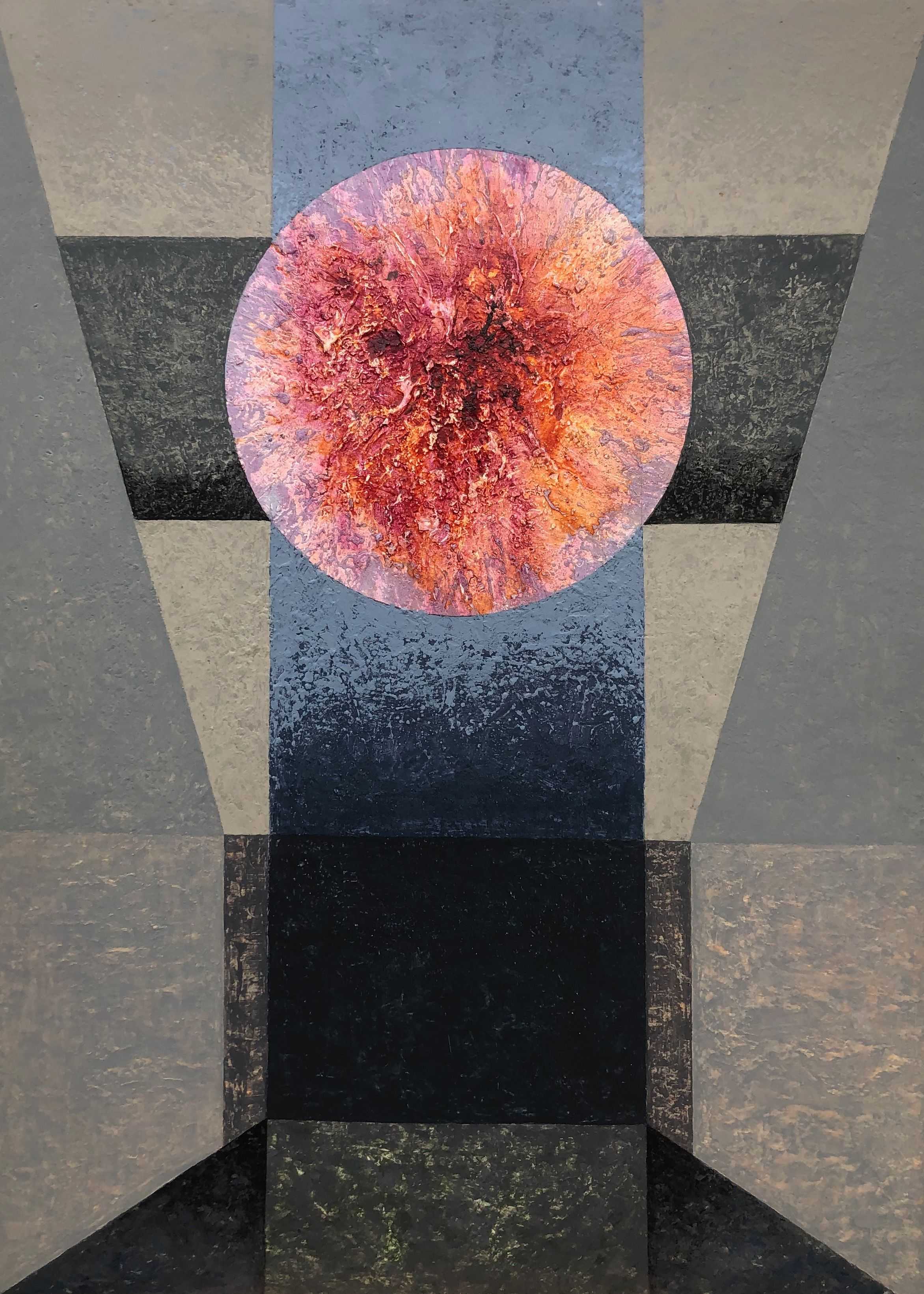 Soleil, technique mixte sur carton de Robert Thisens, 50 x 70 cm