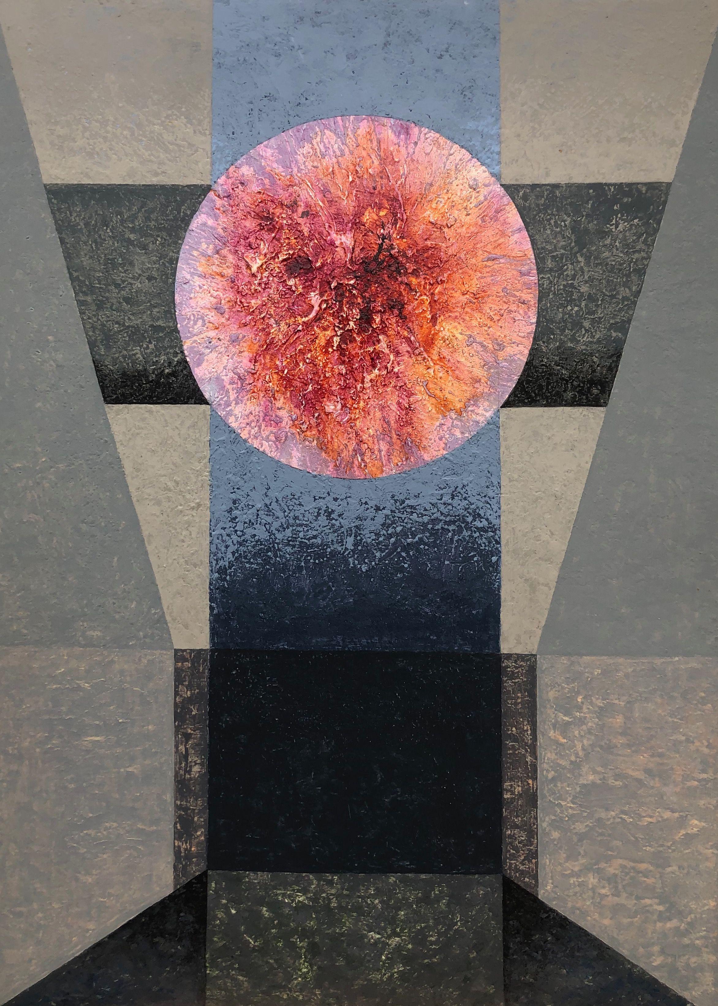 Soleil, technique mixte sur carton de Robert Thisens, 50 x 70 cm — vue 2