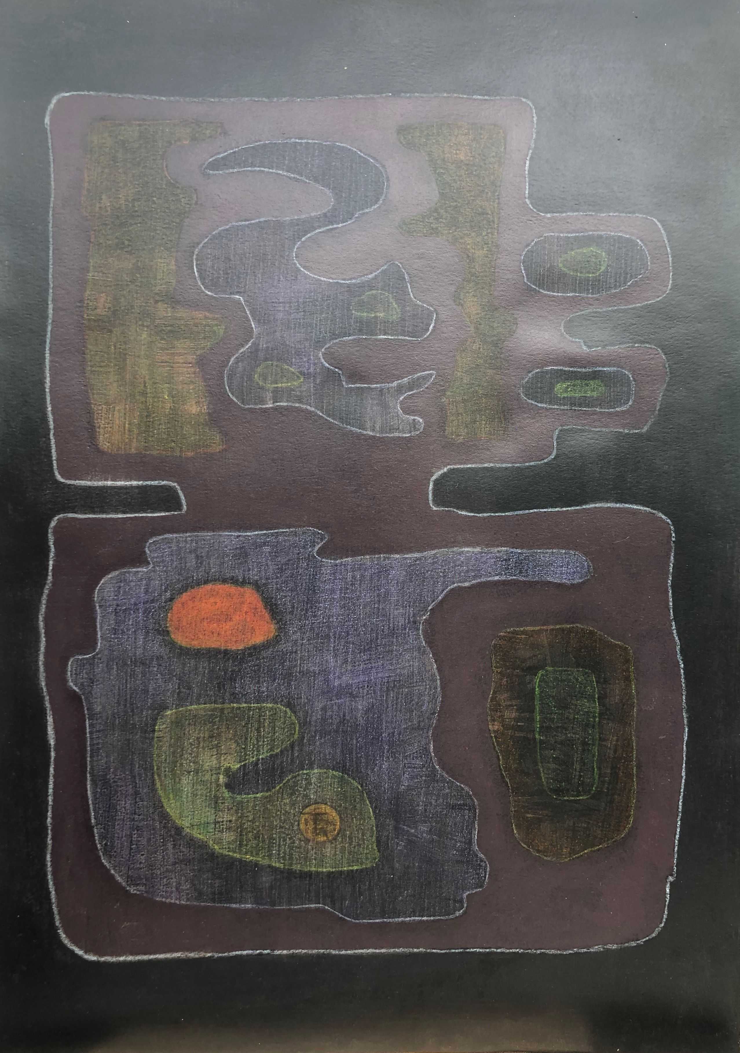 Lineaire figure, acrylique pastel gras sur carton de Robert Thisens, 50 x 70 cm