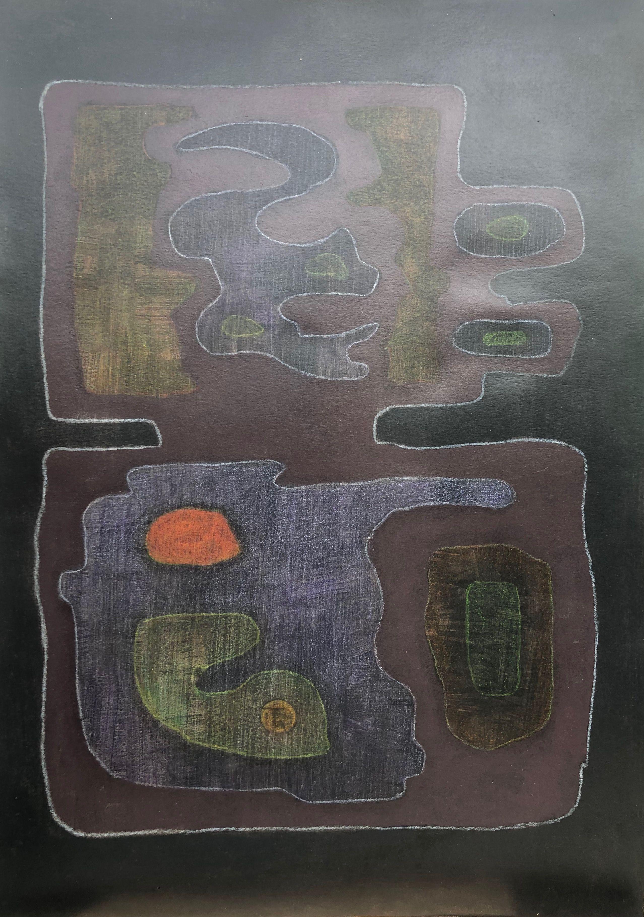 Lineaire figure, acrylique pastel gras sur carton de Robert Thisens, 50 x 70 cm