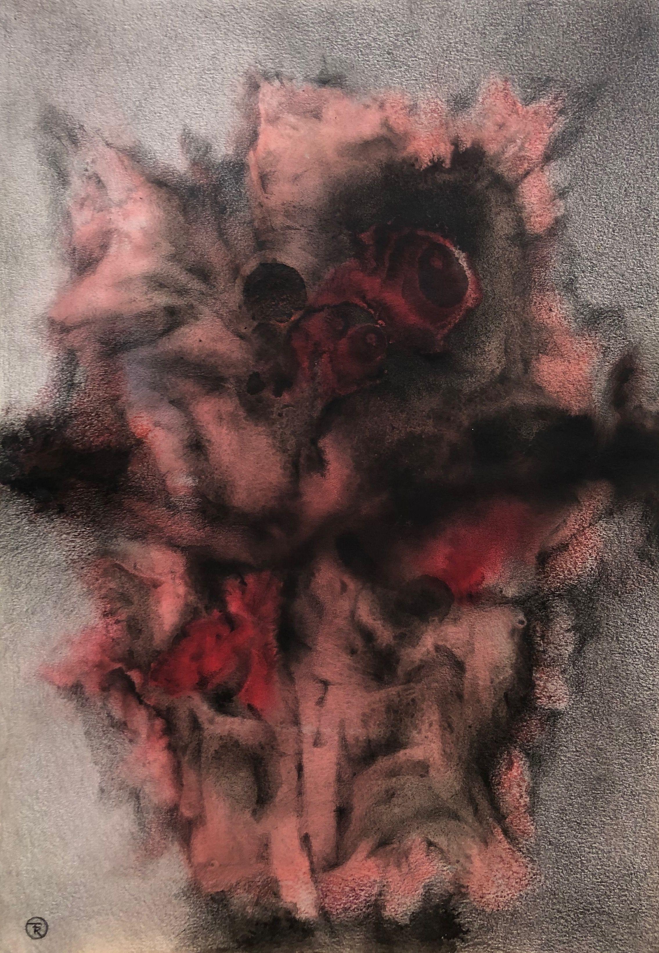 Implosion, technique mixte sur carton de Robert Thisens, 50 x 70 cm — vue 2