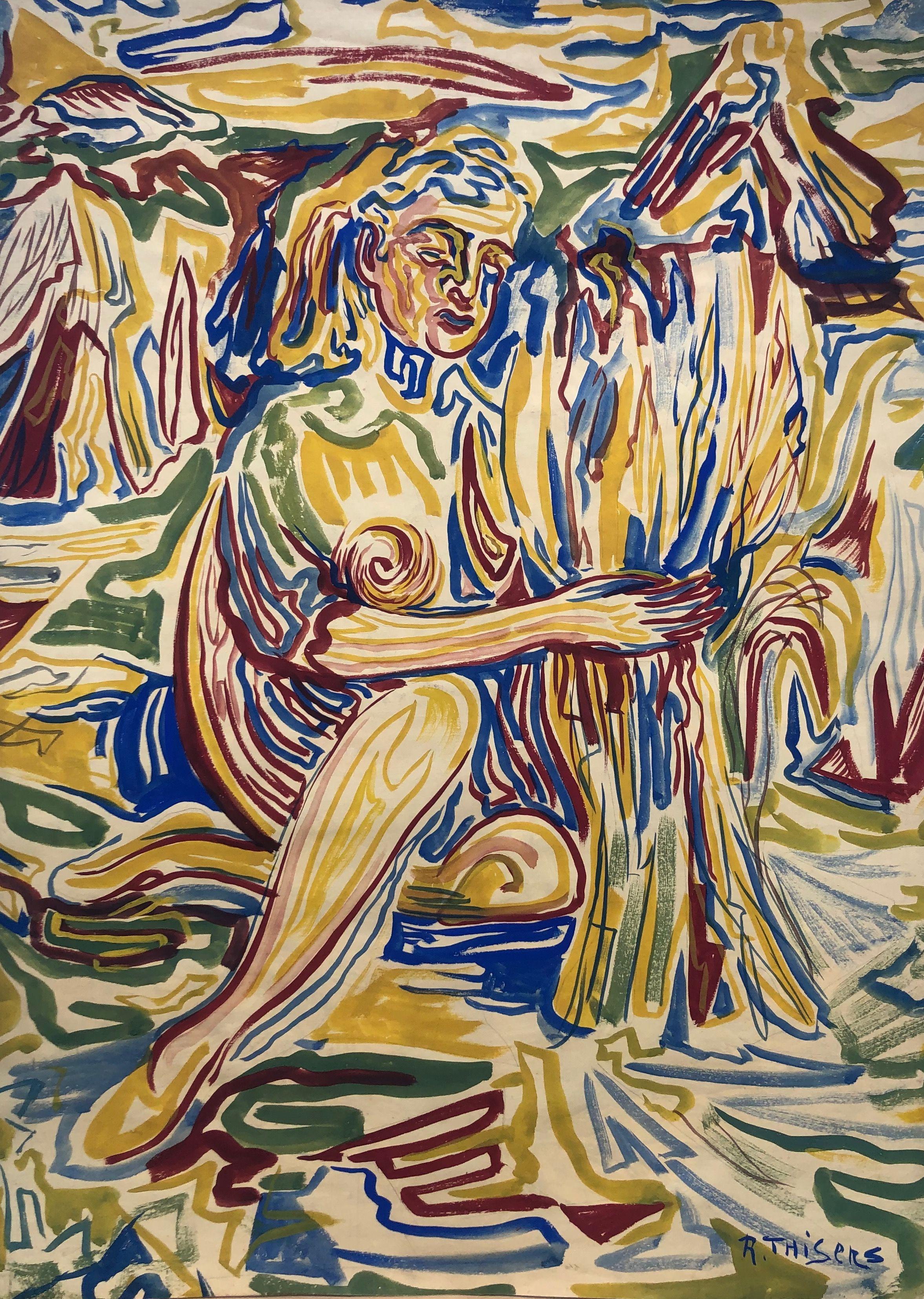 Moisson, gouache sur papier de Robert Thisens, 50 x 70 cm