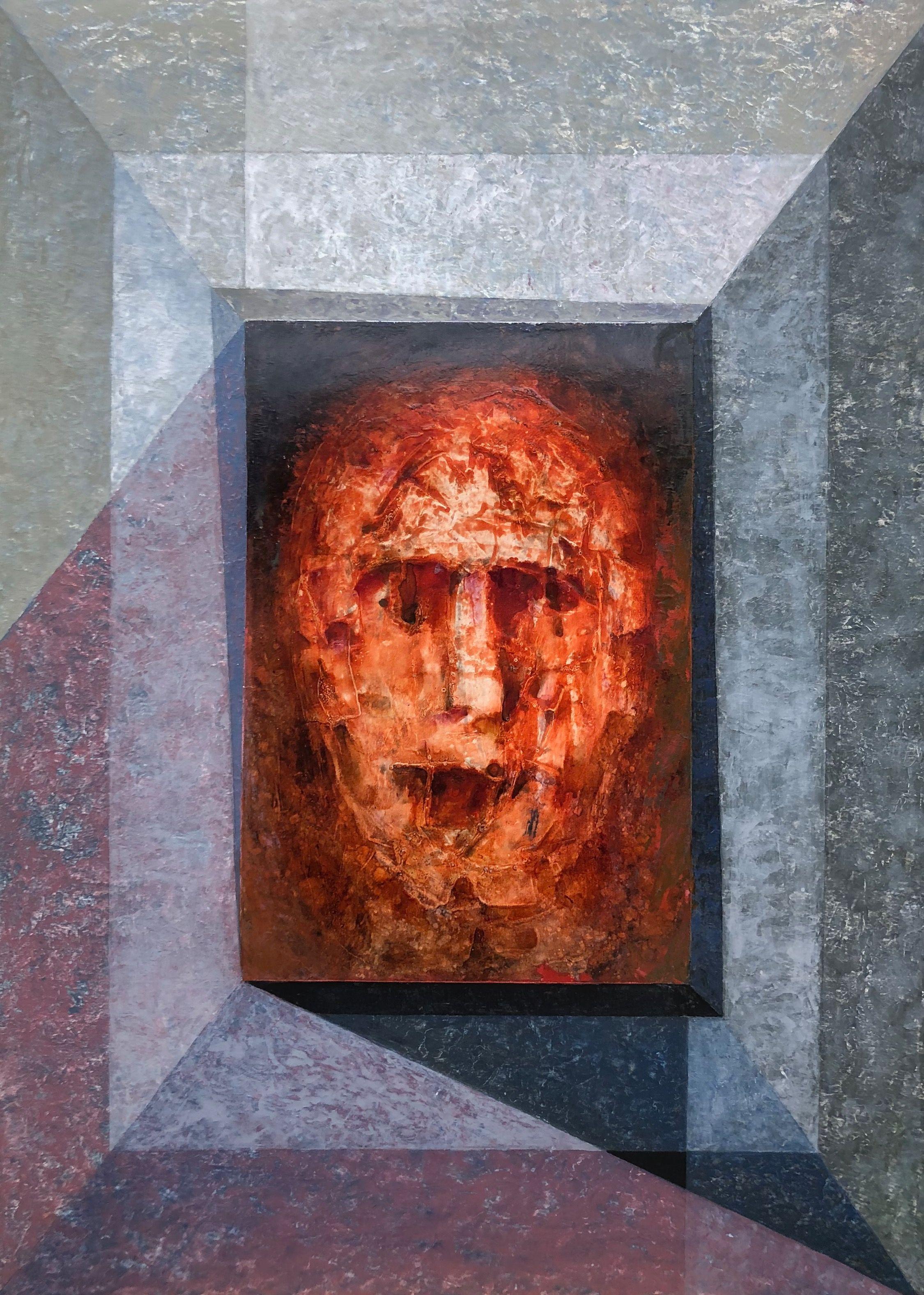 Masque, technique mixte sur carton de Robert Thisens, 50 x 70 cm