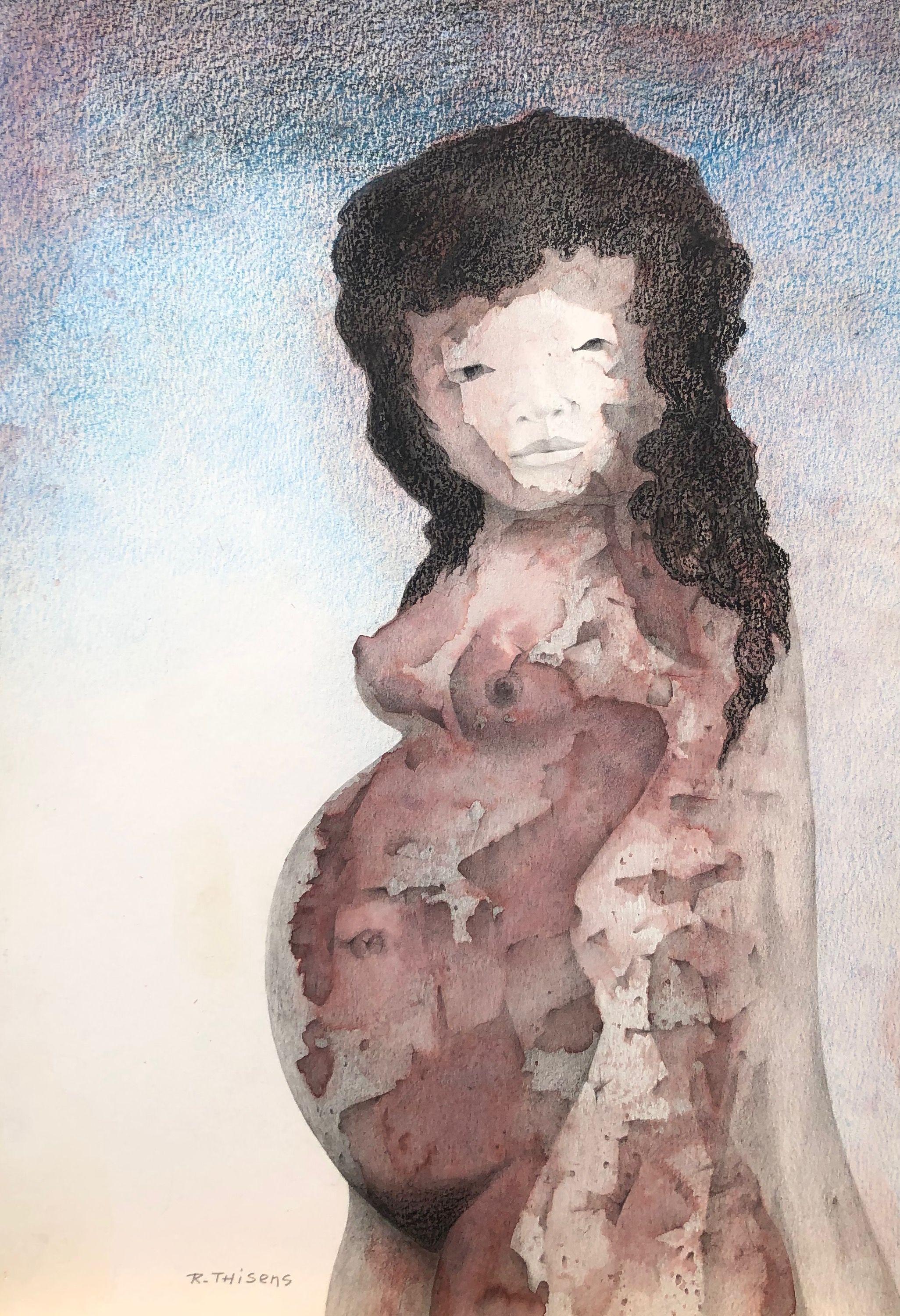 Maternité, mine de plomb et pastel gras sur carton de Robert Thisens, 35 x 50 cm — vue 2