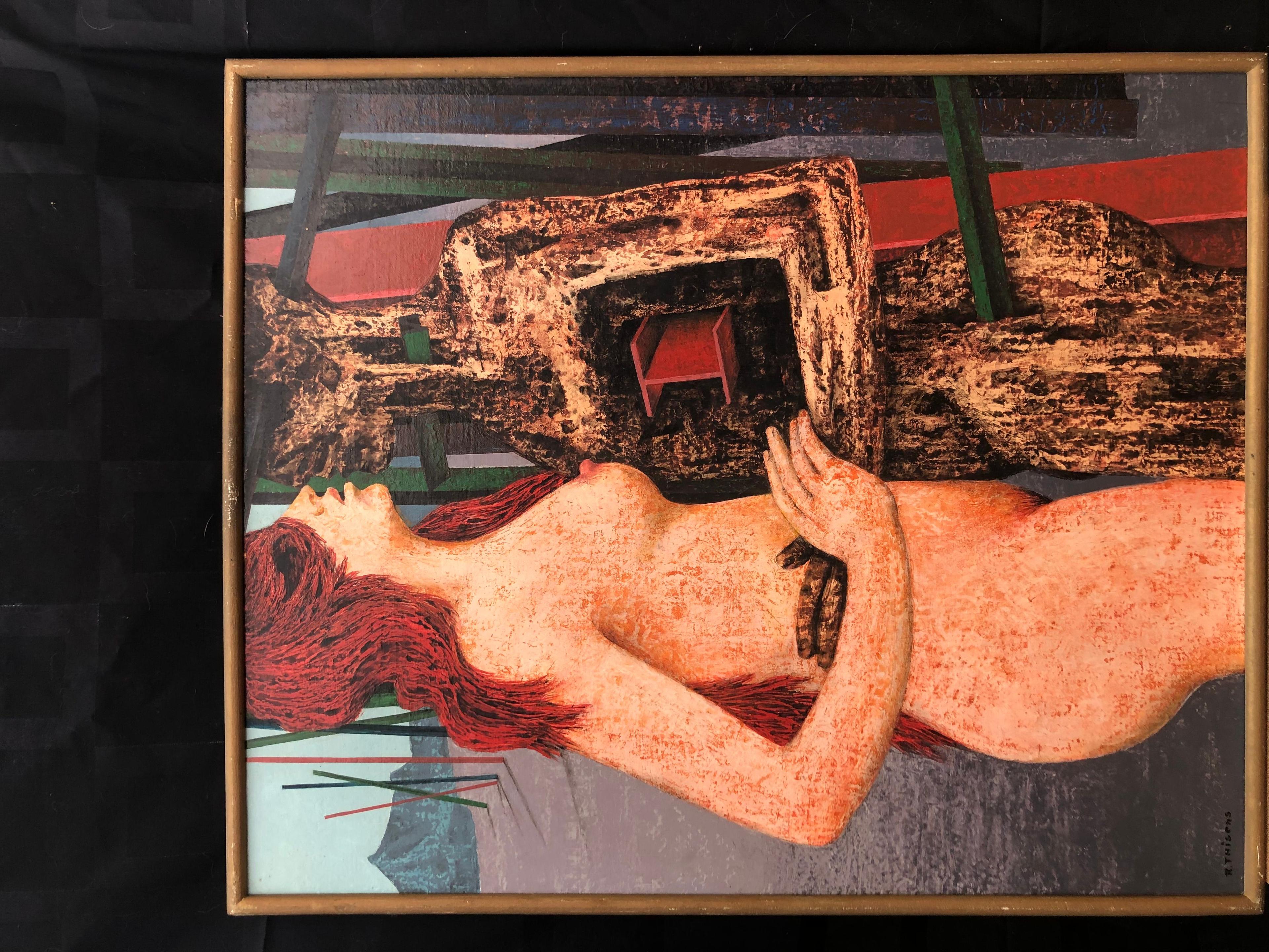 Le baiser, huile sur panneau de Robert Thisens, 60 x 75 cm